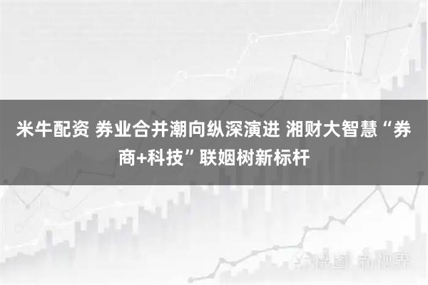 米牛配资 券业合并潮向纵深演进 湘财大智慧“券商+科技”联姻树新标杆